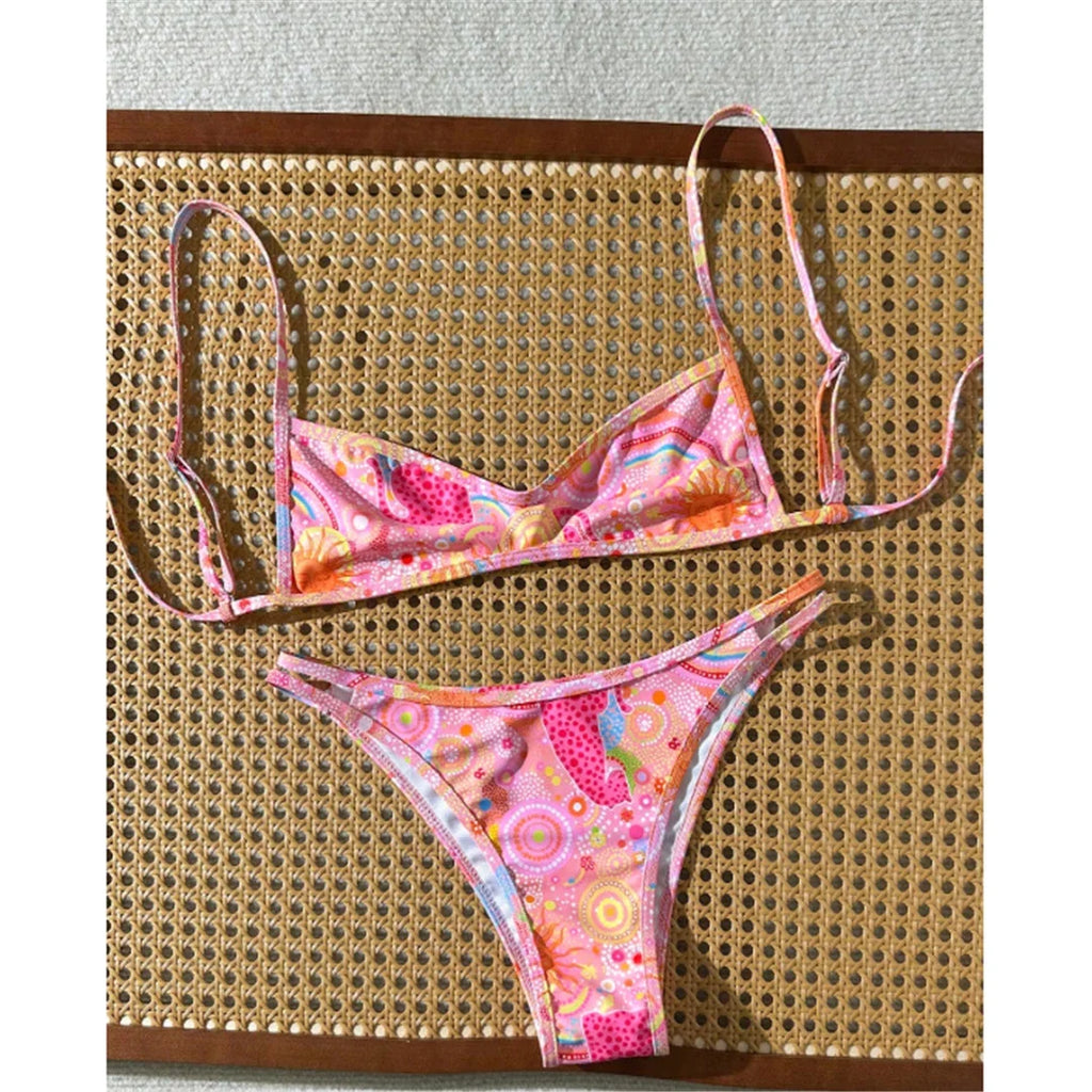 S - XL Printed Brazilian Bikini Women Swimwear Female Swimsuit Two-pieces Bikini set High Leg Cut Bather Bathing Suit Swim V8179