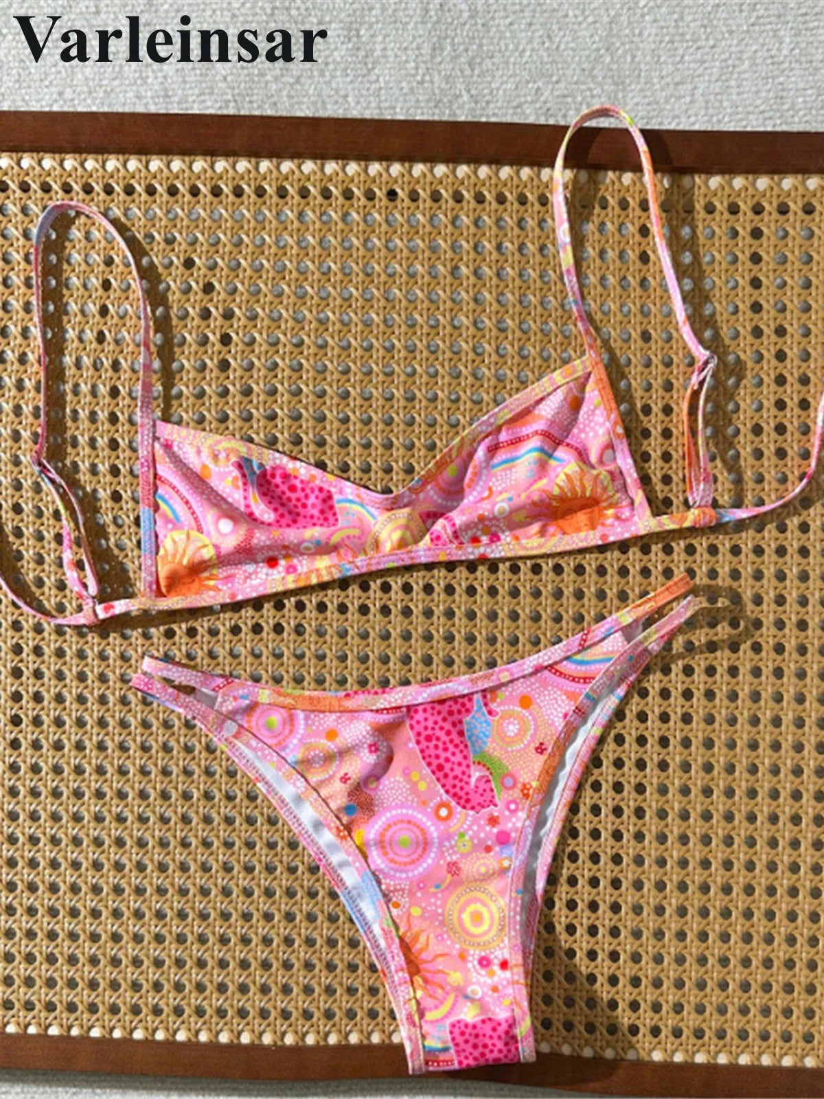 S - XL Printed Brazilian Bikini Women Swimwear Female Swimsuit Two-pieces Bikini set High Leg Cut Bather Bathing Suit Swim V8179