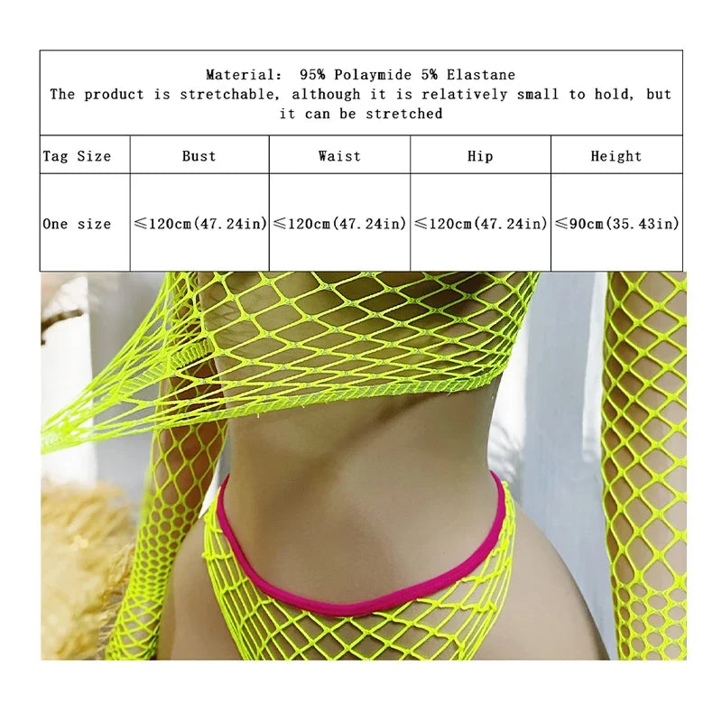 1 Set Women Long Sleeve See-Through Fishnet Cover Up Hollow Out Tassel Bodycon Beachwear Dress