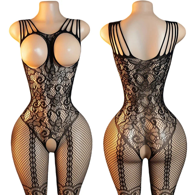 Adult Crotchless Lingerie Women Erotic Crossover Breastless Underwear Set  Sexy Bodystocking BDSM Fishnet Bondage Set GamesToy