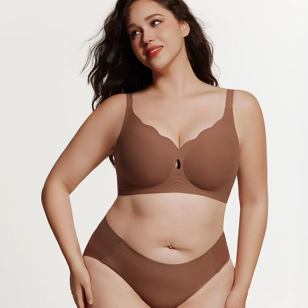 Wireless Comfortable Bra Large Cup Seamless Anti-Sagging Back Smoothing Underwear Soft Women's Hollowed-Out Full Cover Bras