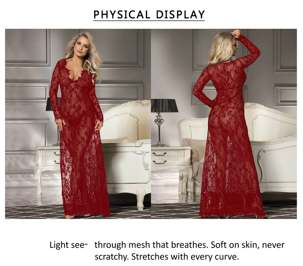 Plus Size Floral Lace Nightgown for Women Maxi Maternity Dress Big Size Beach Cover Up Swimwear Sheer Long Sleepwear Gown