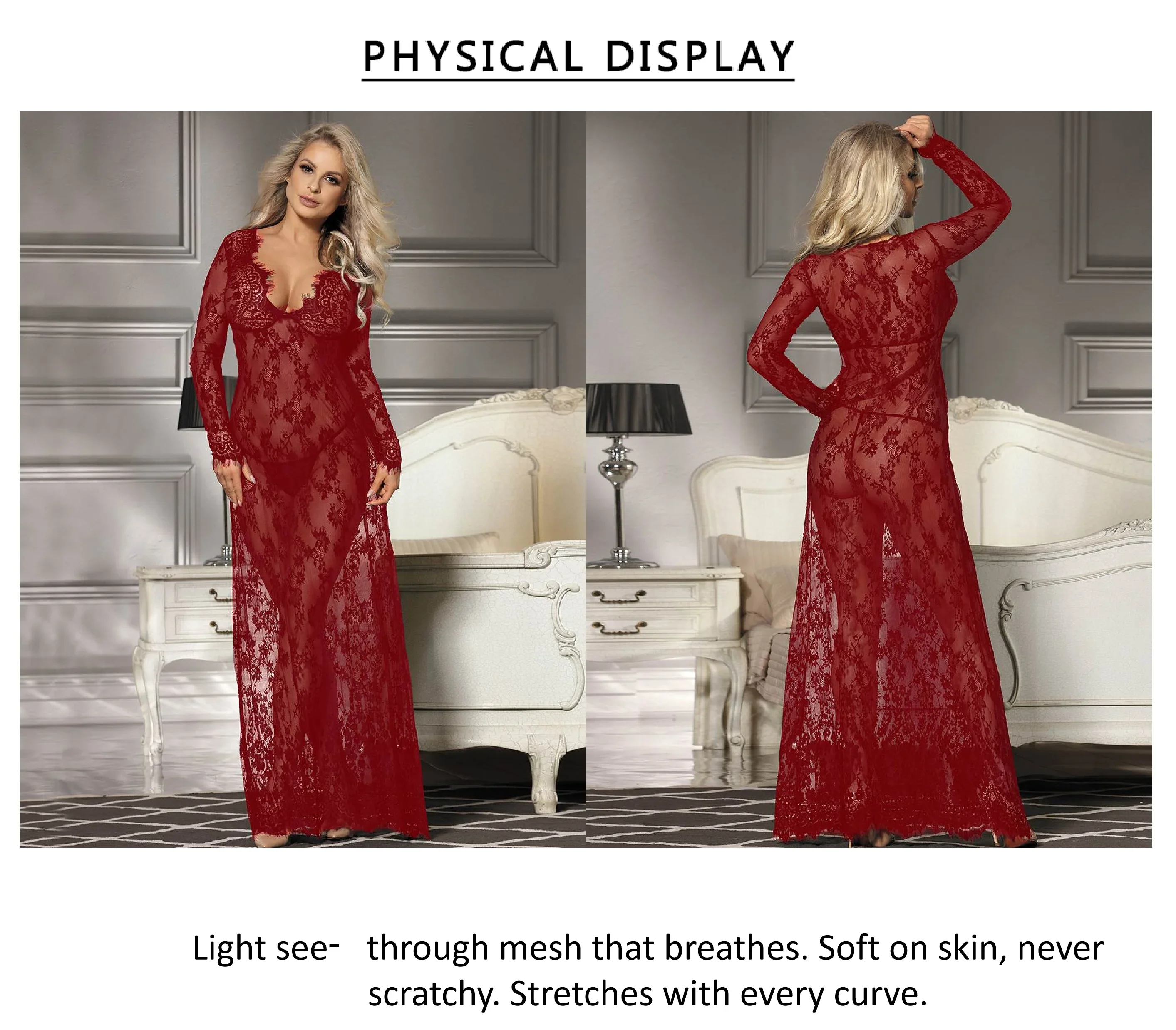 Plus Size Floral Lace Nightgown for Women Maxi Maternity Dress Big Size Beach Cover Up Swimwear Sheer Long Sleepwear Gown