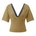 Womens Striped T-shirt Deep V Neck Short Elbow Sleeve Corset Tops 2026 Summer Casual Retro Stylish Shirts