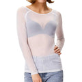 Sexy Women T Shirt See Through Mesh Black Long Sleeve Tees Sheer Slim Fit O Neck Tulle Crop Top Y2k T-Shirt Transparent Clubwear