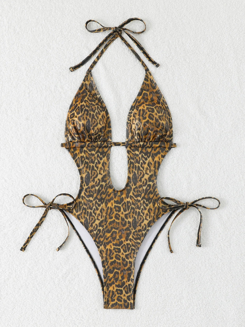 2026 Leopard One Piece Swimsuit Women Cut Out Swimwear Sexy Backless Bathing Suit Tie Side Monokini Beach Bodysuit Beach Wear
