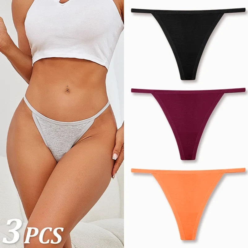 3PCS Seamless Cotton Thong Women Thin Strap Low Waist High Flexibility Panties Sexy Underwear Ladies Briefs T-back Soft Women