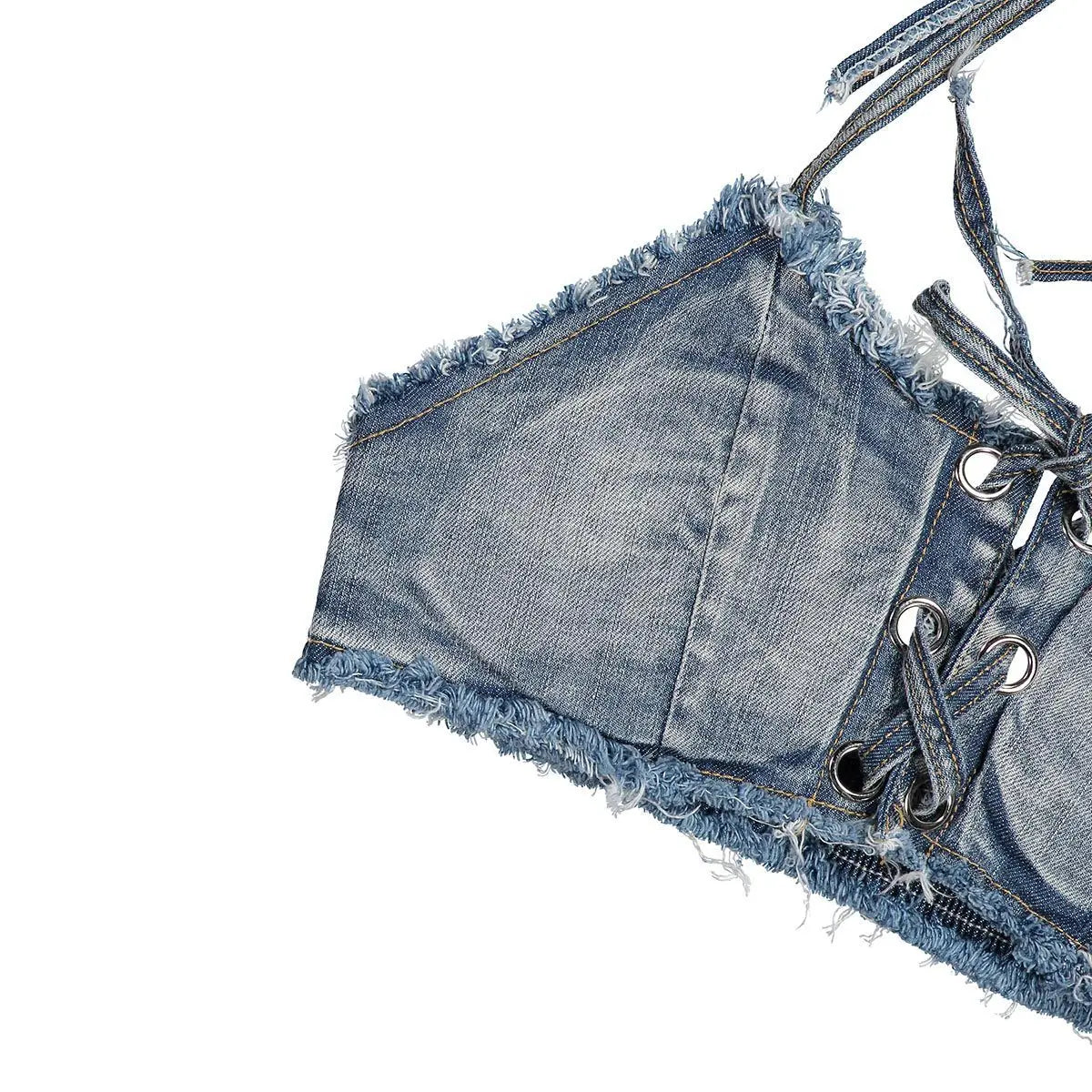 DEKA Women's Bandage Denim Bikini Set Summer New Jeans Shorts Swimwear Bra Beach Play and Bar Nightclub Swimsuit