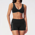 Tight Color Contrast Yoga Suit 2 Pieces Women V Neck Sports Bra Pleate High Waist Shorts Gym Running Fitness Suits Tracksuit