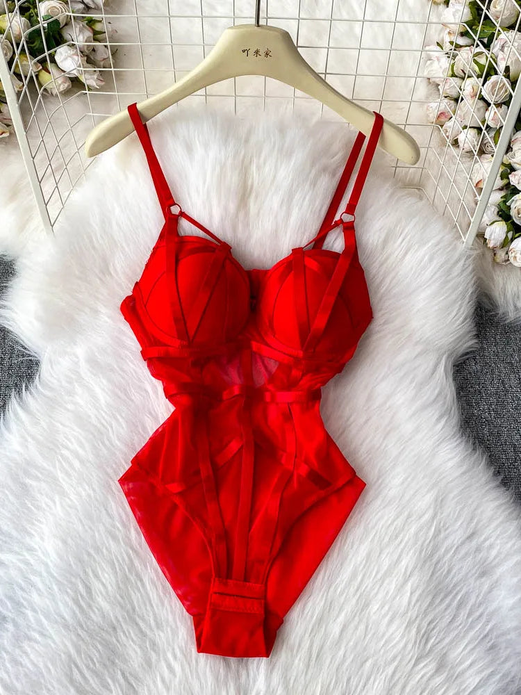 MOYISU Women's Sexy Summer Bodysuit Halter See Through Mesh Lingerie Push Up Pads Euro Style Boho Chic Shapewear Hot Item AU Hot