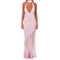 Women's Summer Dress Dot Print Backless Halter Slim Fit Long Dress with Scarf Party Elegant Dresses