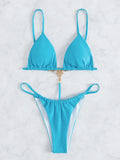 Sexy One Piece Swimwear Swimsuit Women Triangle Backless Crystal Decor Thong Sky Blue Bikinis Set Bathing Suit Beach Bikini 2026
