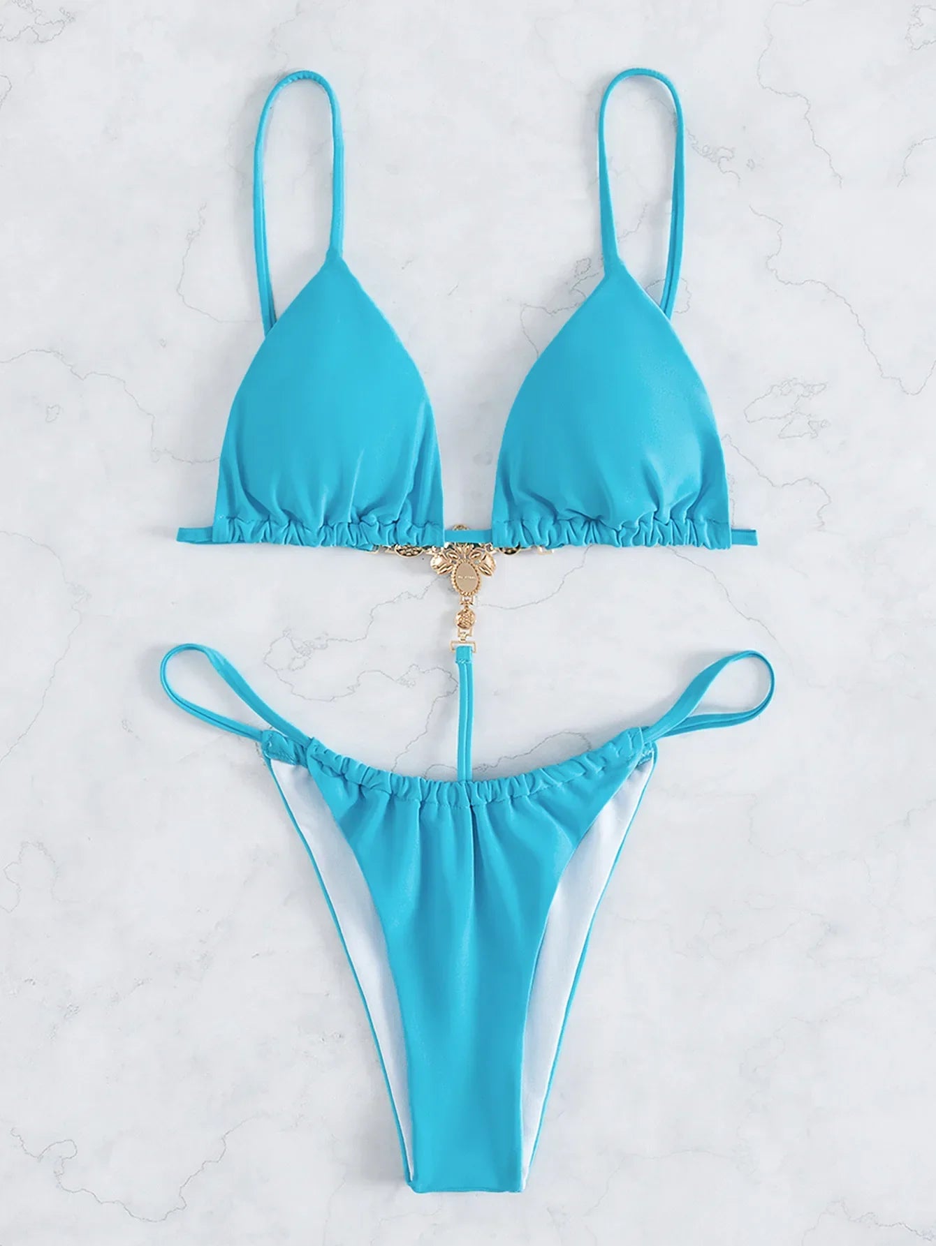 Sexy One Piece Swimwear Swimsuit Women Triangle Backless Crystal Decor Thong Sky Blue Bikinis Set Bathing Suit Beach Bikini 2026