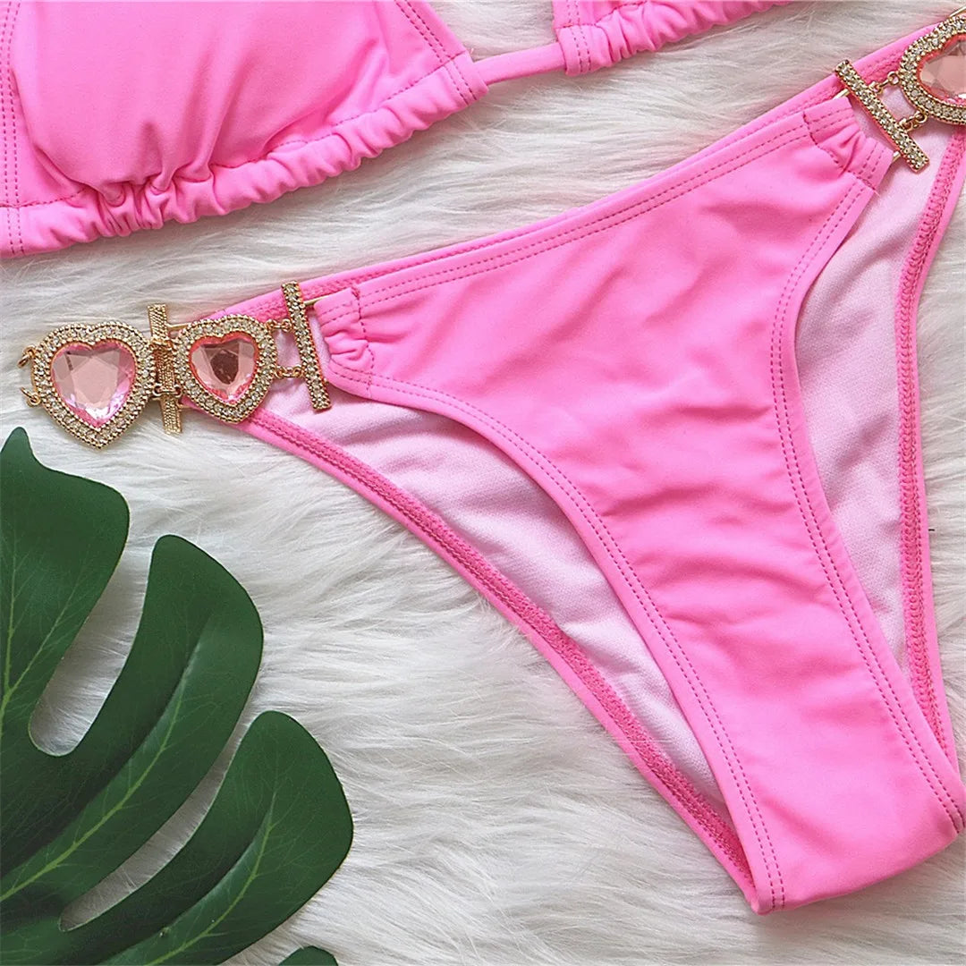 Diamond Rhinestone Bikini  Female Swimsuit Women Swimwear Two-Pieces Bikini Set With Hairbands Bather Bathing Suit Swim V3047G