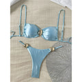 Sexy Metal Ring Bikini Women Swimwear Female Swimsuit Two-Pieces Bikini Set High Cut Leg Padded Bather Bathing Suit Swim V8311