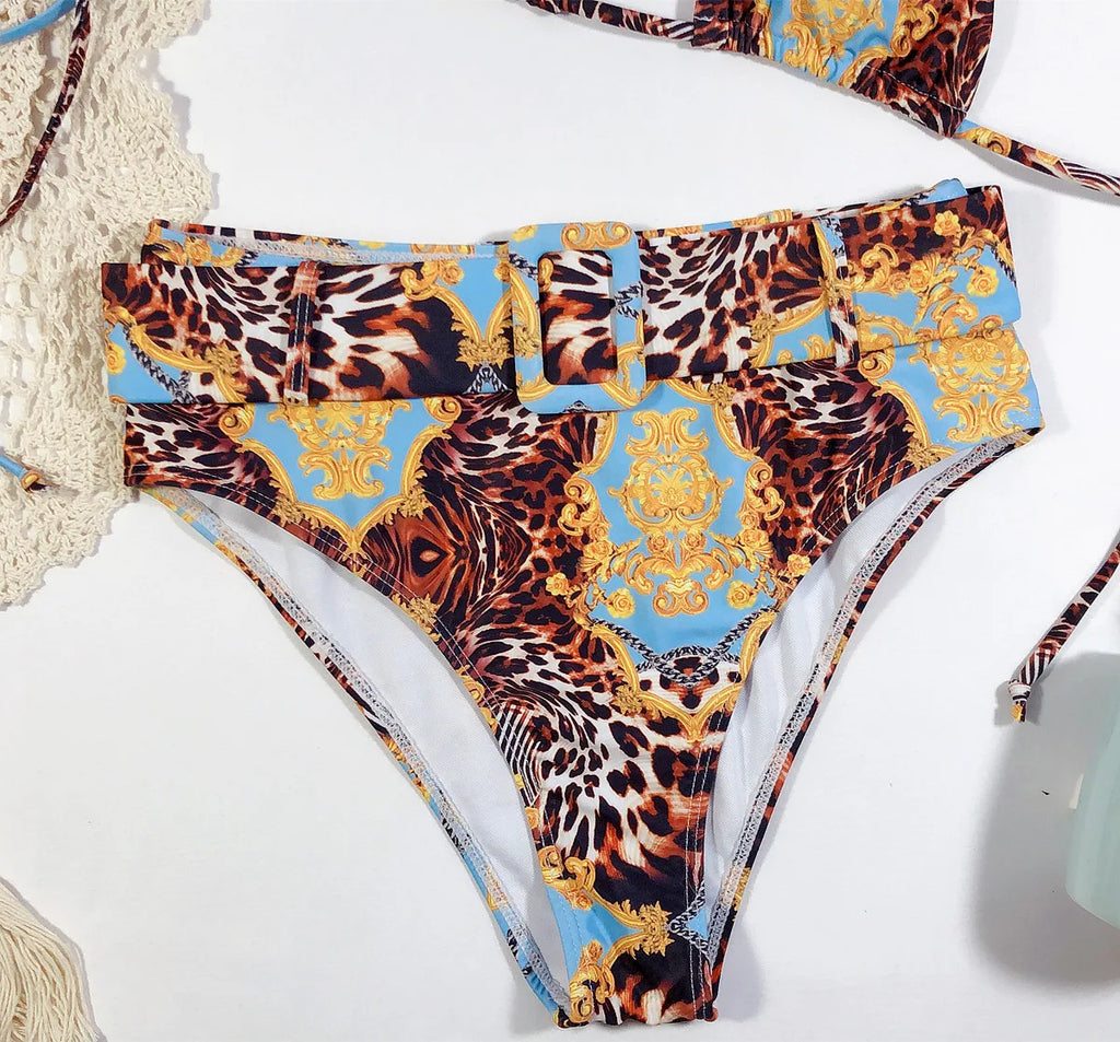 Bikini 2026 Sexy High waist Leopard print Bandage halter Swimwear Swimsuit Women Bikinis Set Bathing Suit Beach Bikini Female