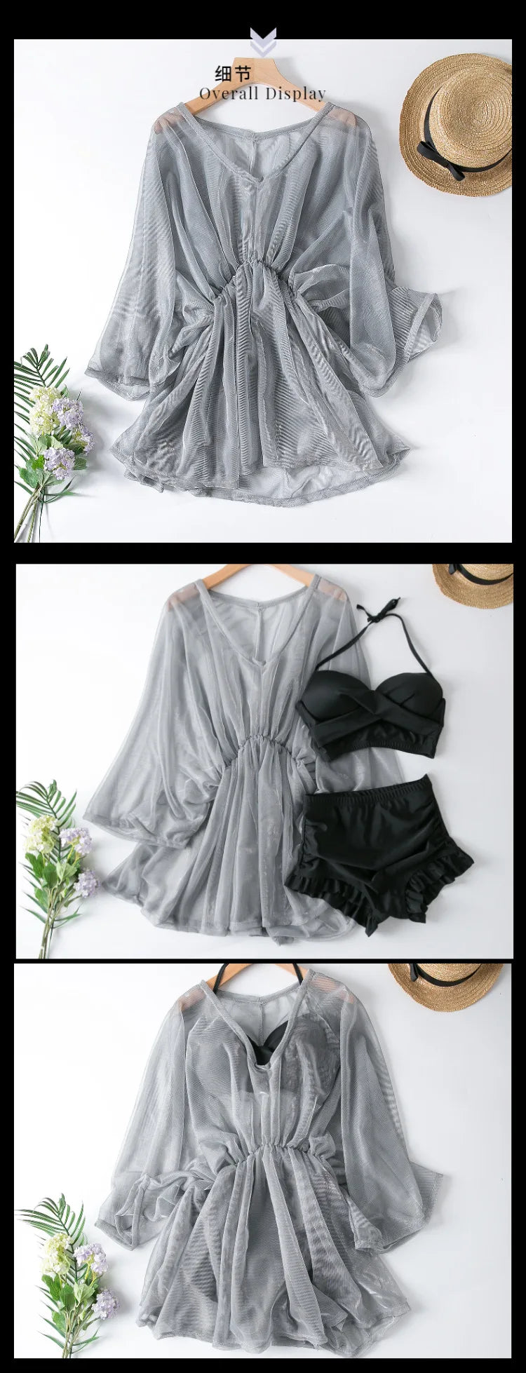 New women's swimsuit split bikini three-piece boxer long-sleeved spa swimsuit