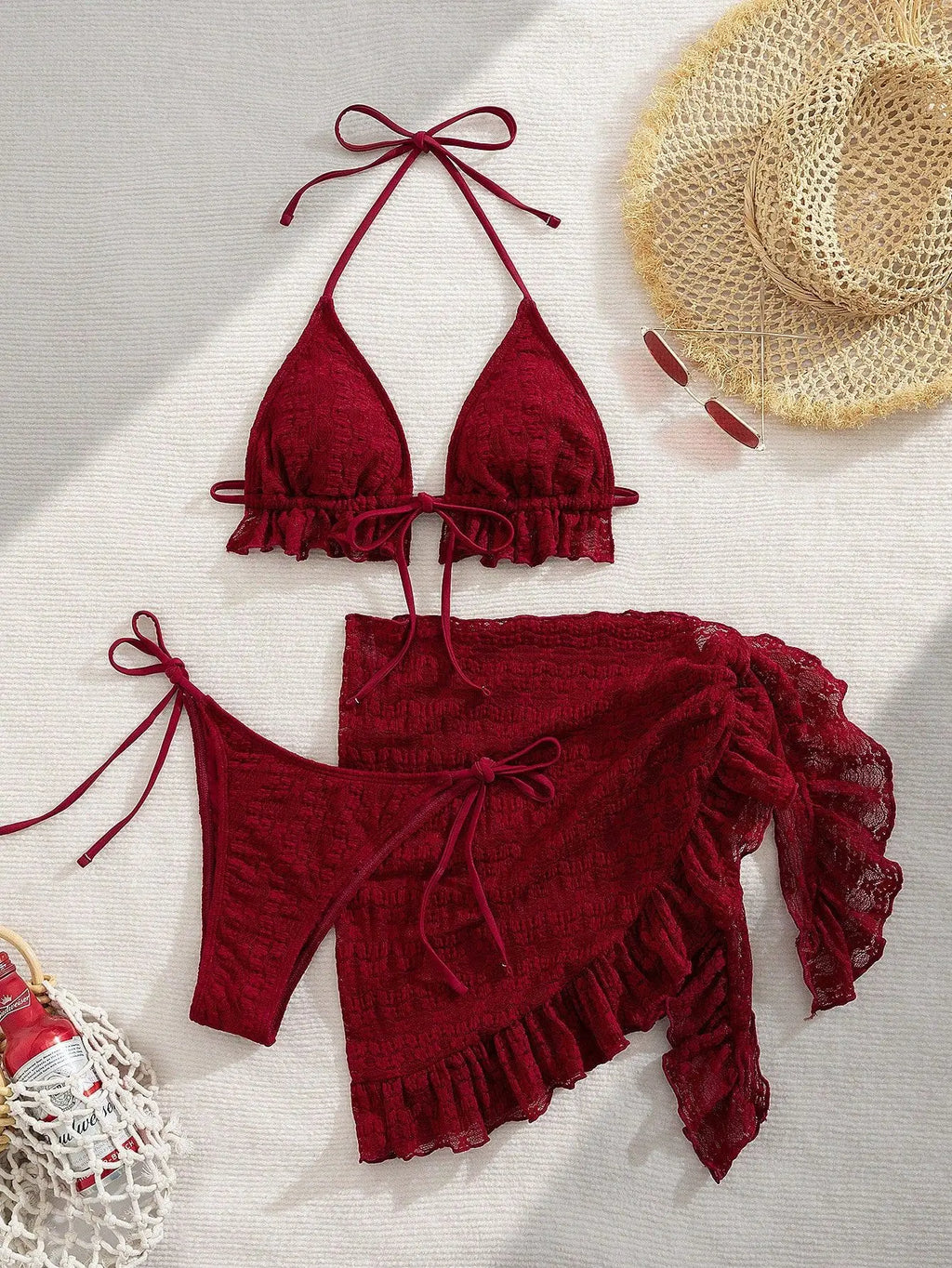 3 Pieces Triangle String Bikini 2026 Women & Tassel Beach Skirt Swimwear Female Sexy Swimsuit Beachwear Bathing Swimming Suit