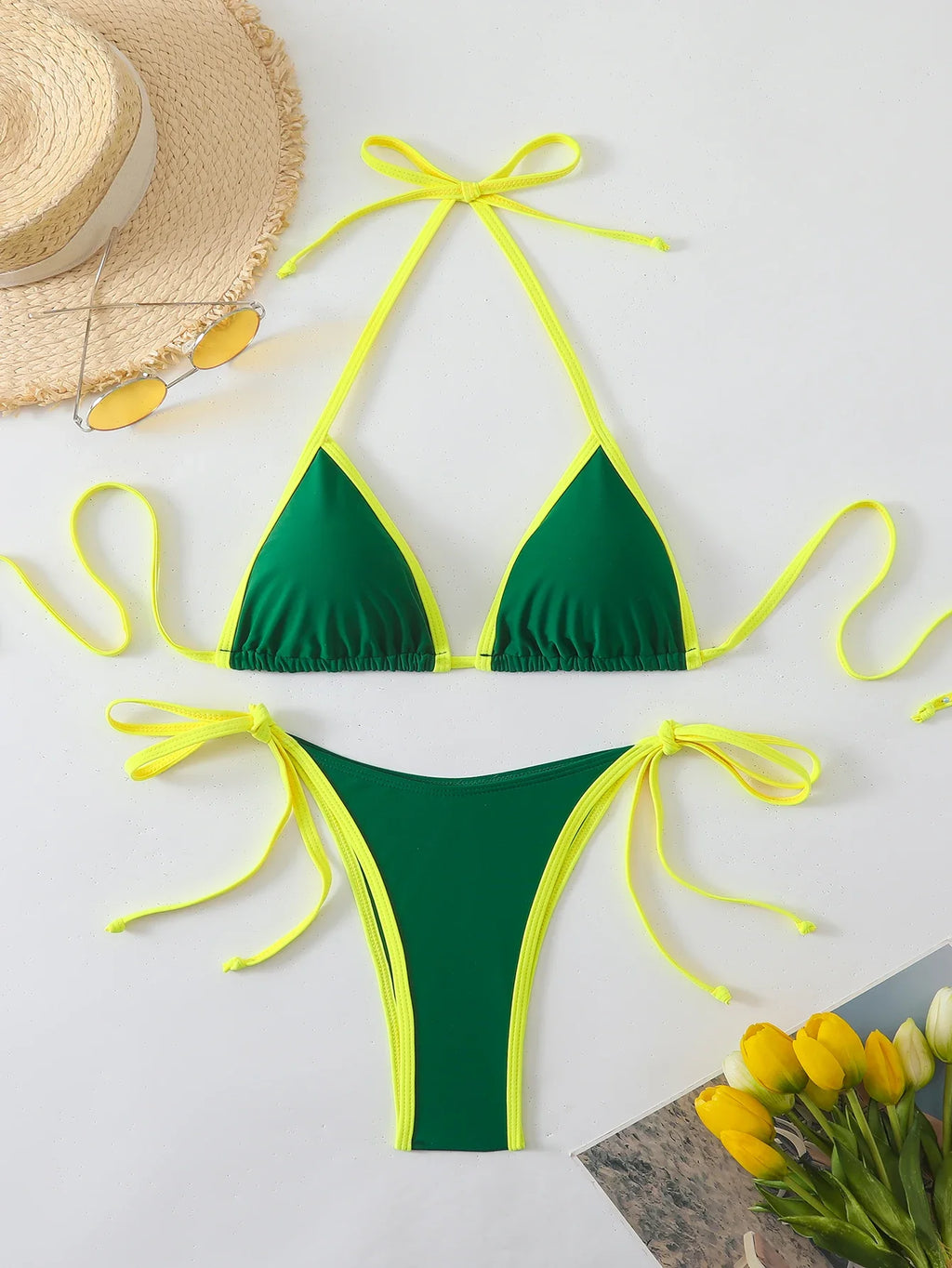 Halter Triangle String Thong Bikinis 2026 Women Sexy Swimsuit Solid Brazilian Swimwear Female Bathers Bathing Swimming Swim Suit
