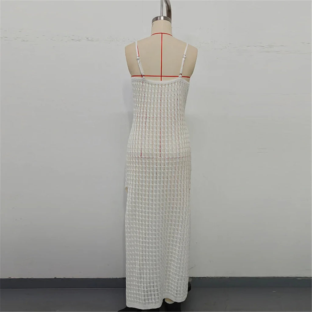 V Neck Sleeveless Hollow Out Crochet Knitted Tunic Beach Cover Up Cover-ups Beach Dress Beach Wear Beachwear Female Women V7212