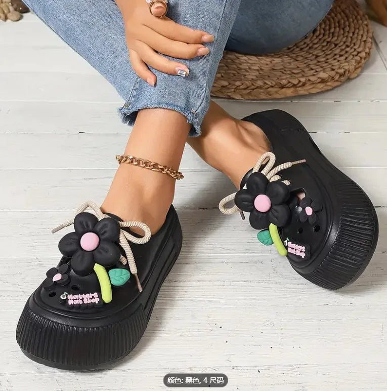 2025 Summer Women Slippers Cute DIY Flower Platform Sandals Casual Indoor Outdoor Clogs Beach Slides Female Home Garden Shoes