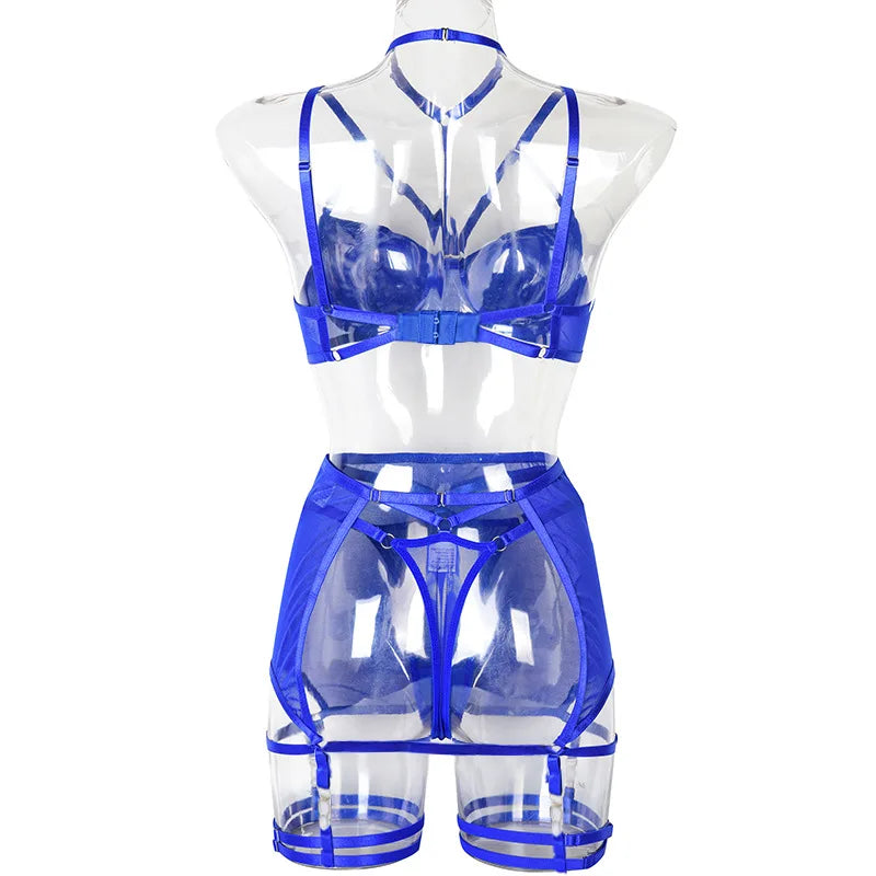 Toucheart Trendy Lingerie 4 Pieces Set Exotic Sexy Bra Eroctic Garter Underwear Set Women's Mesh See-through Luxury Underwear