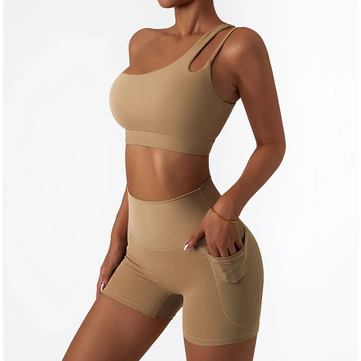 Comfortable Skin Friendly Summer High Waist Yoga Shorts Gym Hip Lift Pants Pocket Breathable Running Cycling Sports Shorts Women