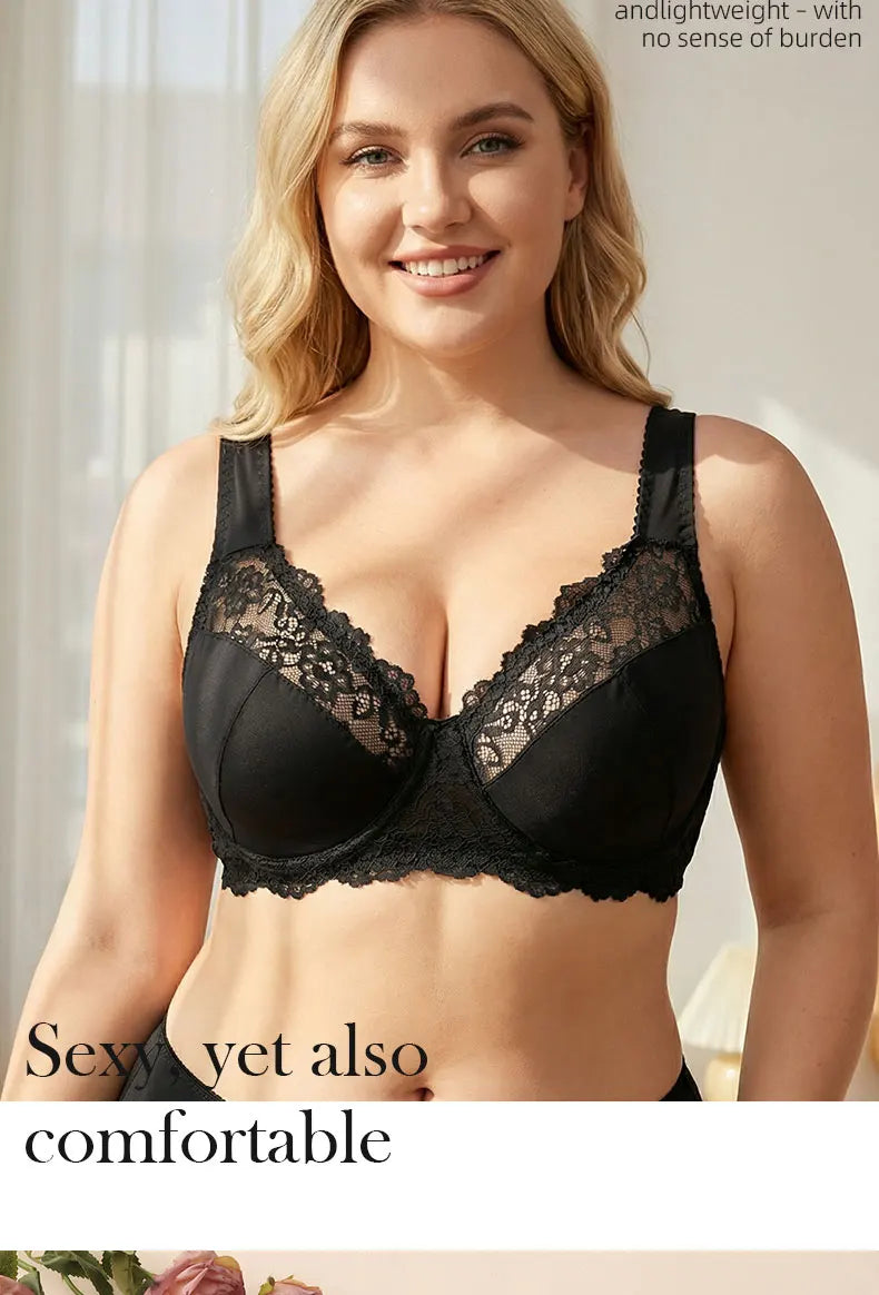 3 Pcs Elegant Lace Bra Non-Padded, Floral Pattern Women's Bras Sexy Lingerie BH Top Brassiere Underwire Plus Size A B C D E Cup