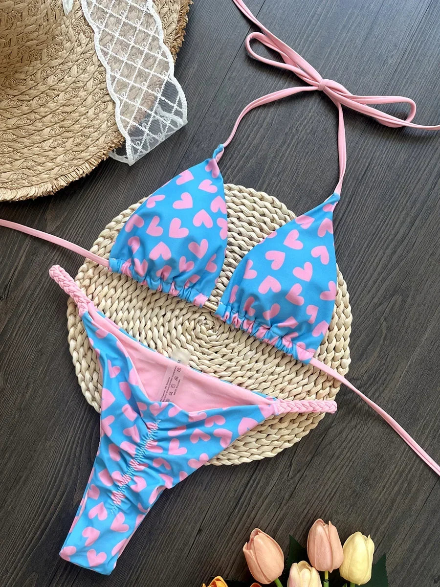 Leopard Halter Scrunch Butt Micro Thong Bikini Women Swimwear Female Swimsuit Two-pieces Bikini Set Bather Bathing Suit Swim