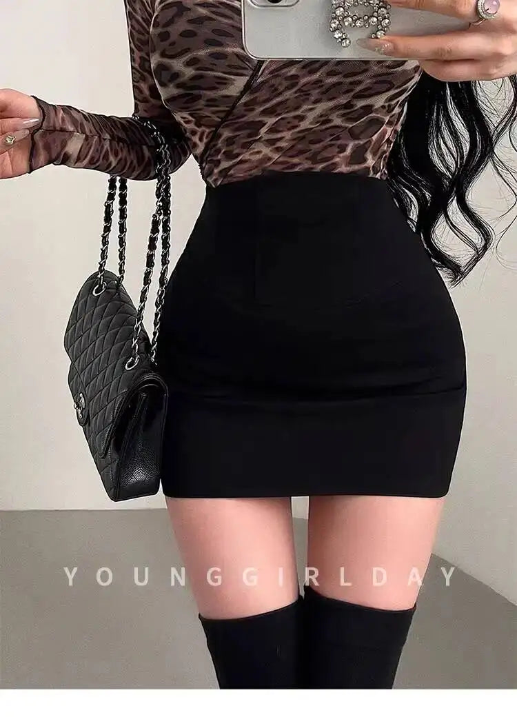 Korean Style Pure Desire Sexy High Waist Hip Enhancing Waist Slimming Anti-Exposure Bodycon Skirt Short Skirt Sweet AYE8