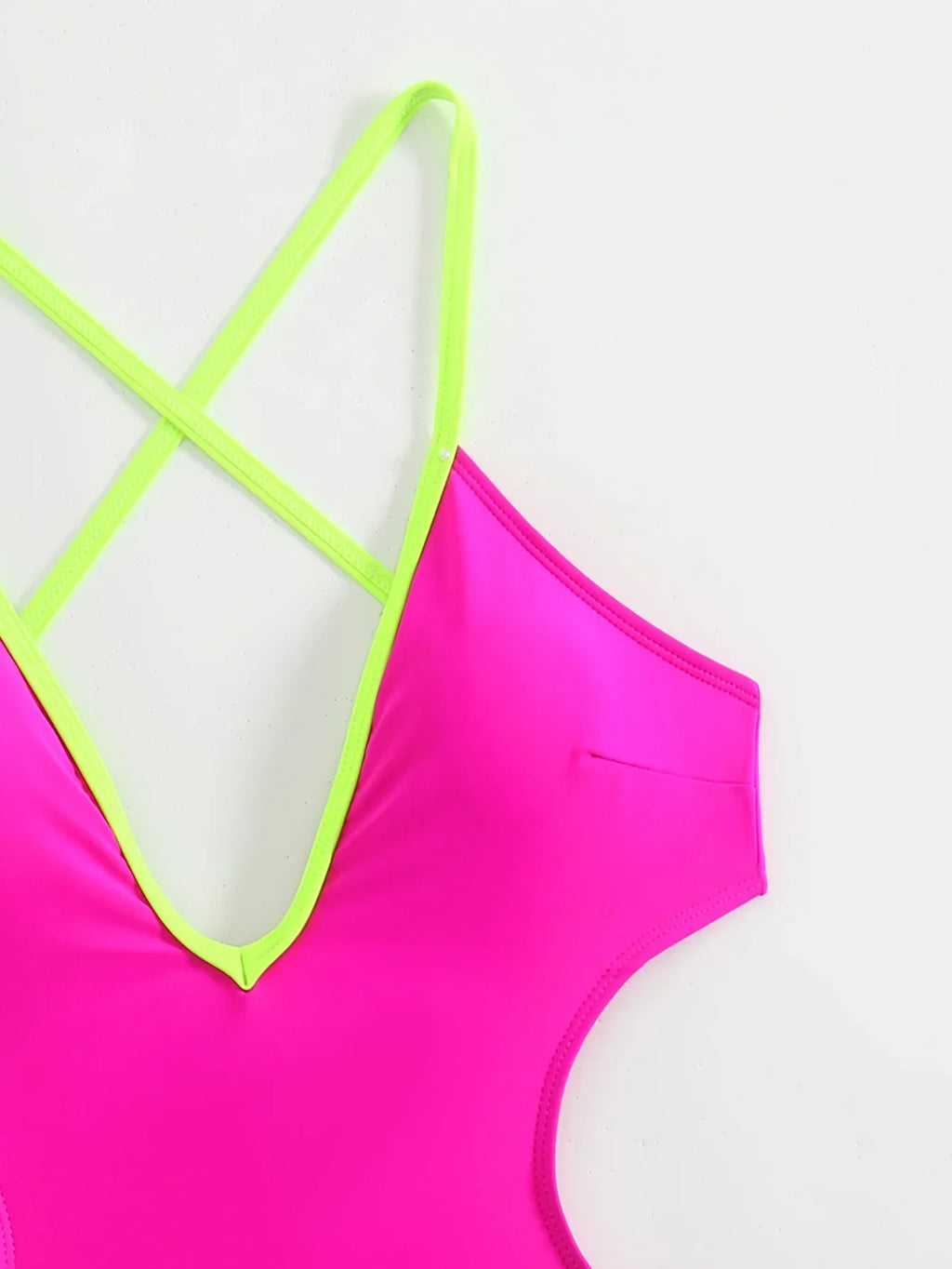 Sexy Neon Hot Pink Contrast Thong Swimwear 2026 Women V Neck Bandage Hollow Out Backless Beach Bathing Suit One Piece Swimsuit