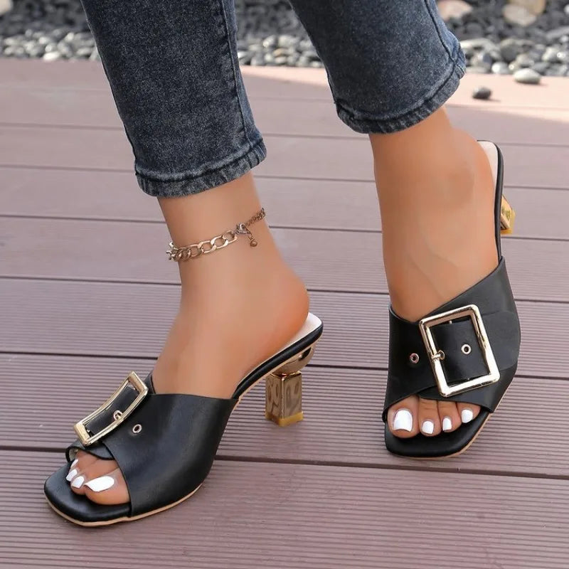 CEYANEAO Women's Mama Shoes Sandals Women 2026 New High Heel Heel Muller Sandals Metal Larger Sizes 43 For Women