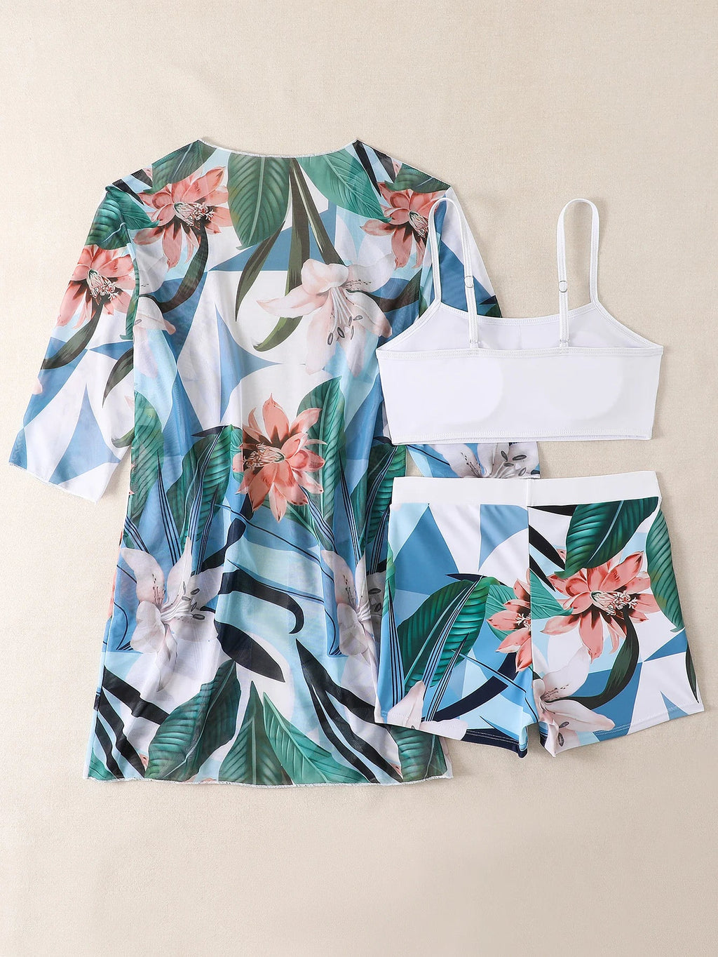 3 Pieces High Waist Bikinis 2026 Women Printed Swimwear Female Bandeau Swimsuit With Kimono Bathers Swimming Bathing Swim Suit