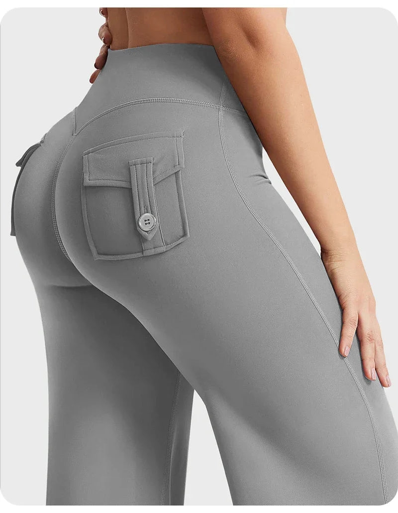 High Waist Pocket Yoga Pants for Women - Stretch Breathable Gym Workout Leisure Tummy Control Tights with Pockets