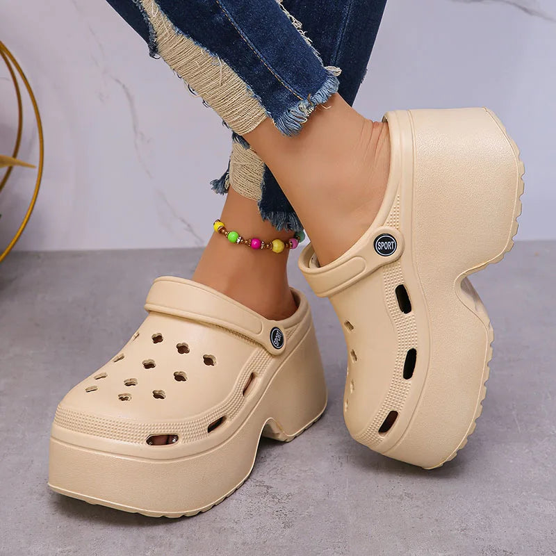 Soft Chunky Heels Sandals Women Fashion Closed Toe Platform Sandals Woman Summer Solid Color Non-Slip Beach Casual Sandalias