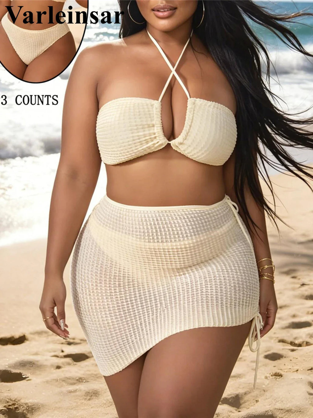 0XL - 4XL 3PCS Bikini Plus Size Large Size Swimwear Women Swimsuit Female Three-pieces Bikini set Bather Bathing Suit Swim V8191