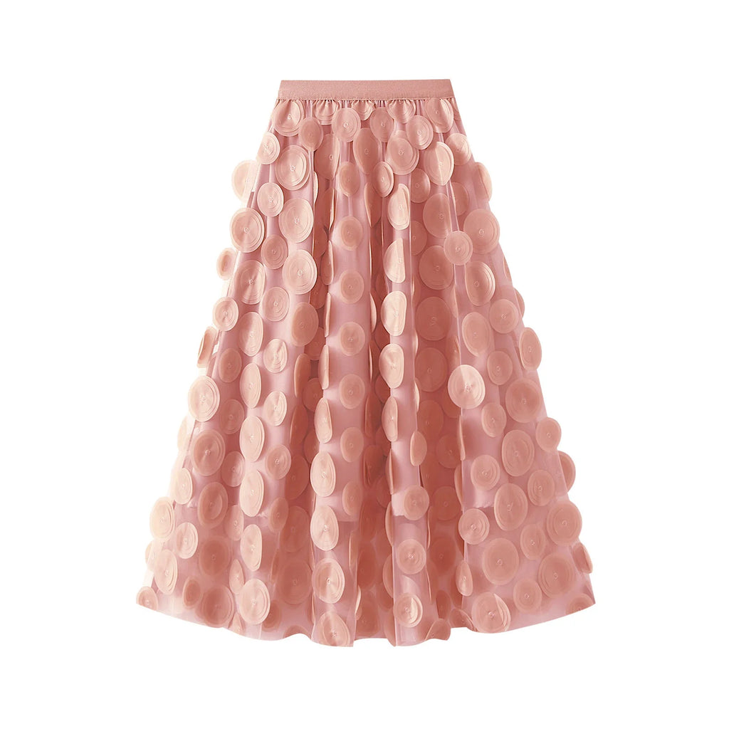 Women Tulle Tutu Skirt Solid Color 3D Dot Elastic Mesh Fairy A-Line Skirt for Beach Party Streetwear