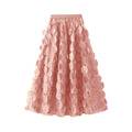 Women Tulle Tutu Skirt Solid Color 3D Dot Elastic Mesh Fairy A-Line Skirt for Beach Party Streetwear