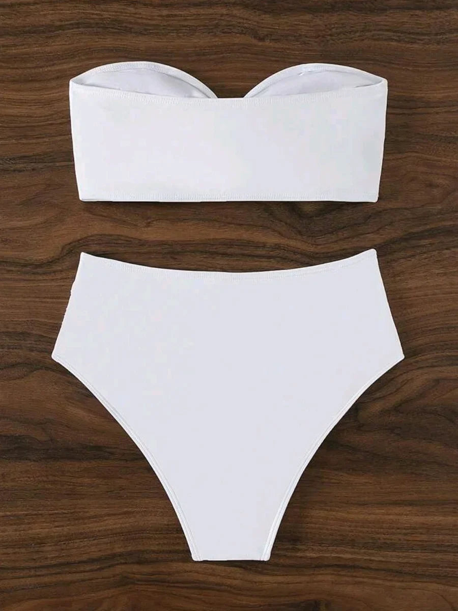 XS - XL 3D Flower Bandeau Bikinis Female Swimsuit High Waist Bikini Women Swimwear Two-pieces Bikini Set Bathing Suit Swim Lady