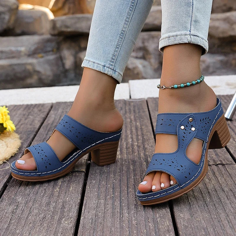 Plus Size 43 Summer High Heel Sandals Women Lightweight Hollow Out Thick Heeled Sandles Woman Outdoor Open Toe Casual Sandals