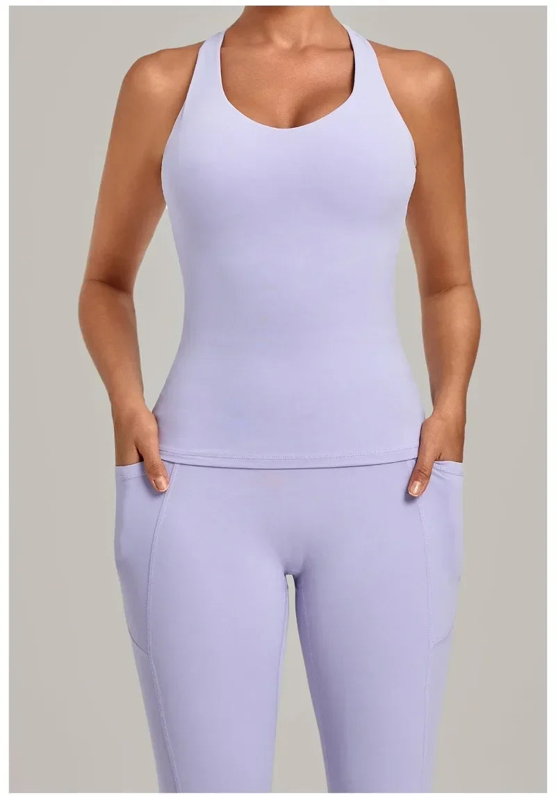 Women's Seamless Yoga Vest Sports Fitness Gym Beauty Back Top Nude Slim Fit Training Running Workout Vest