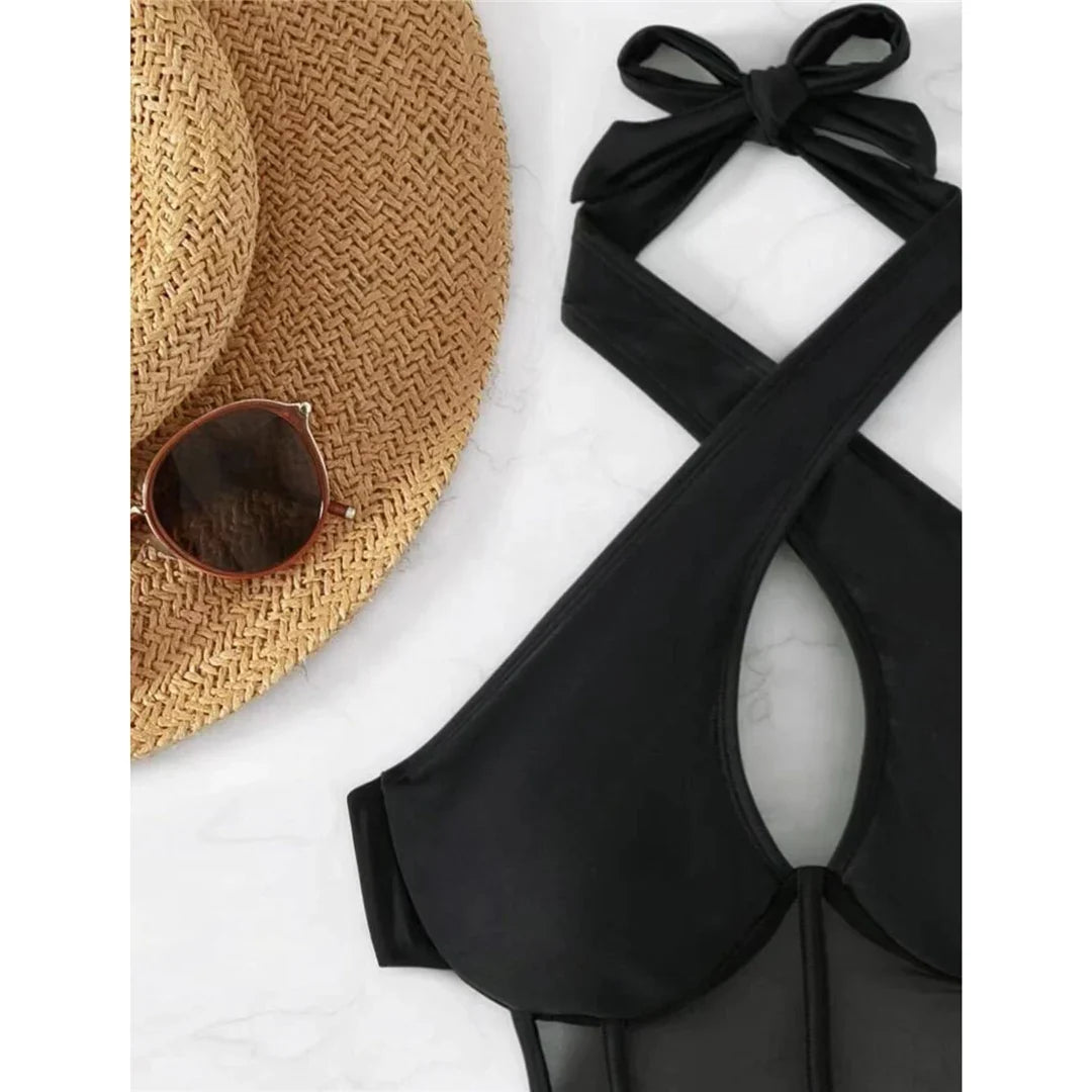 S - XL Underwired Cut Out Halter Women Swimwear One Piece Swimsuit Female Monokini High Cut Bather Bathing Suit Swim Lady V4418