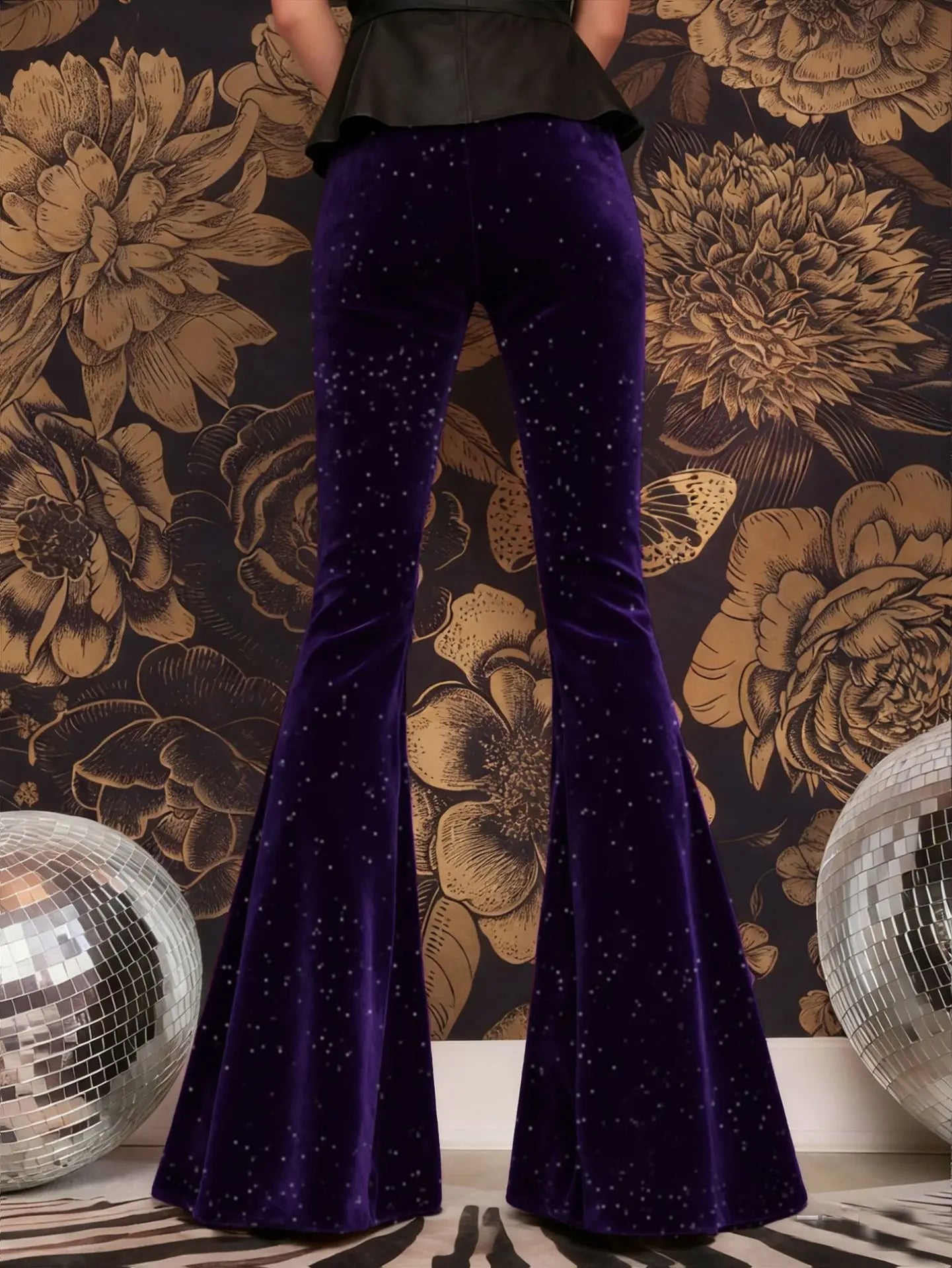 new European and American high-waisted slim shiny silver drape gold velvet bell-bottom casual pants