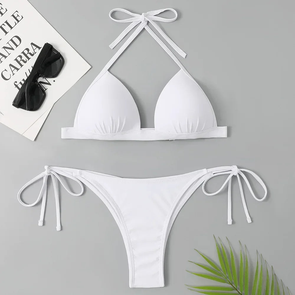 2025 Halter Bra Cup Bikini Women Swimsuit Female Push Up Swimwear Two Pieces Bikini set Brazilian Bather Bathing Suit Swim Lady