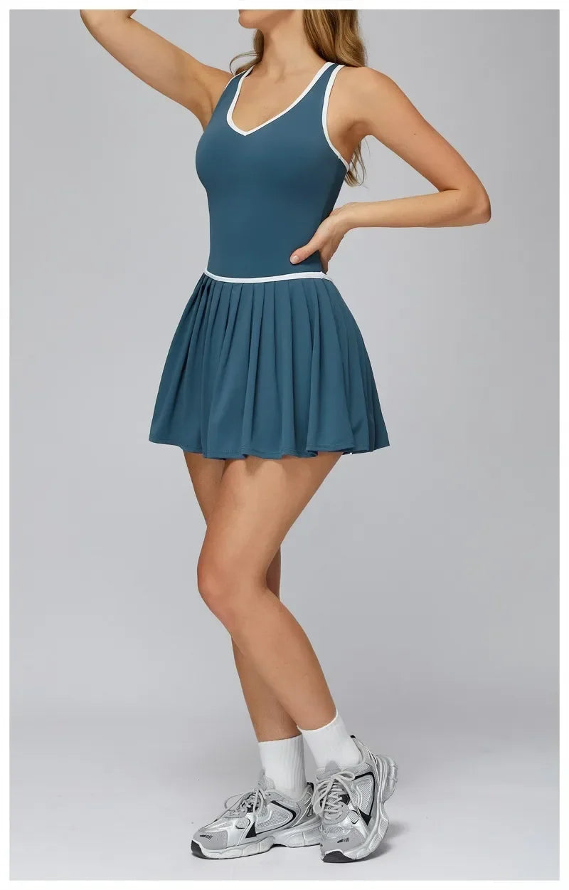 Women's Nude Yoga Clothes Beautiful Back and Slim Fit Two Anti Glare Dresses Outdoor Sports Running and Leisure Fitness Clothes