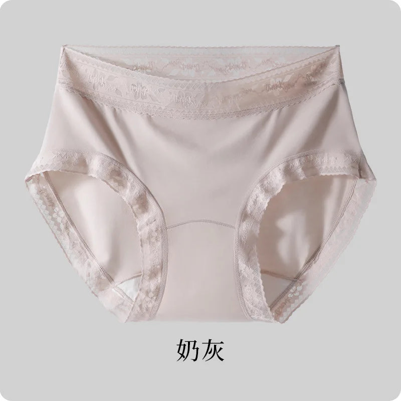 Women's underwear lace mid-waist seamless extended crotch large size briefs modal