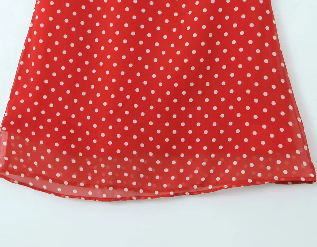 Foridol Polka Dot Printed Vintage Red Summer Dress Women Sleeveless Strappy Midi Boho Vestidos Spring Straight Beach Sundress