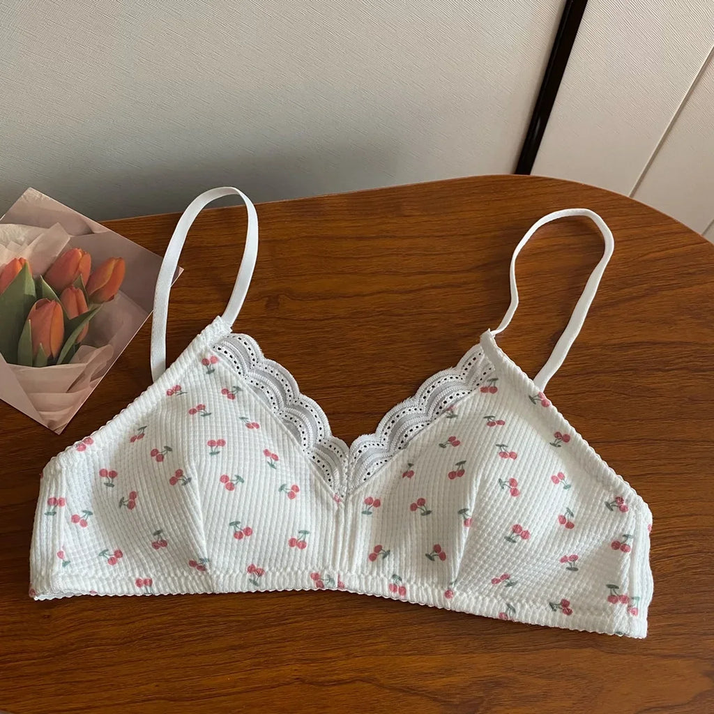MOYISU Japanese Push Up Bra - Wireless Lace Bralette for Small Chest, Anti Sagging Comfort No Underwire Teens Slimming Lingerie
