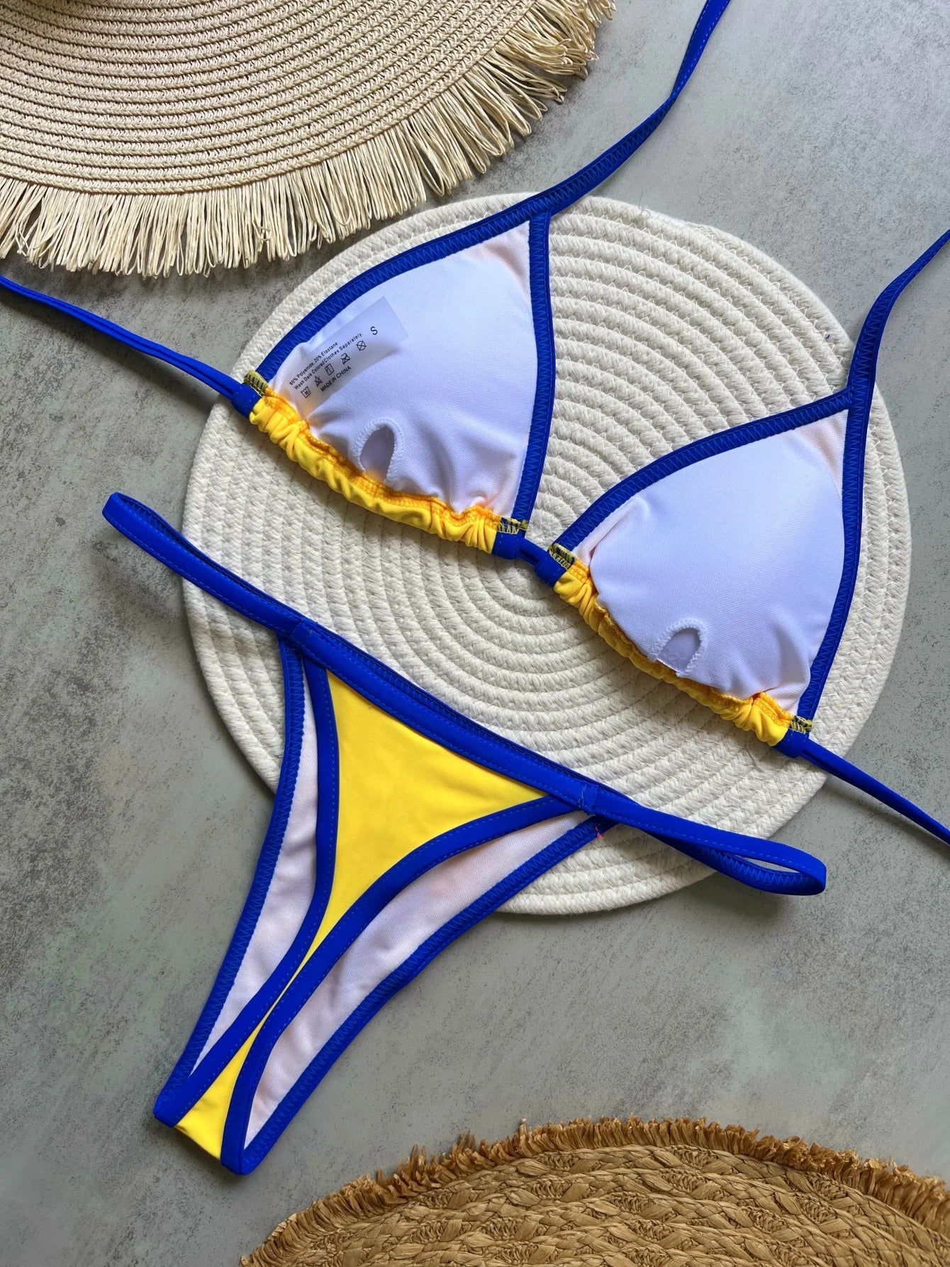 Solid color sexy embroidered Brazilian flag bikini set, women's swimsuit 2-piece set, summer beach bikini