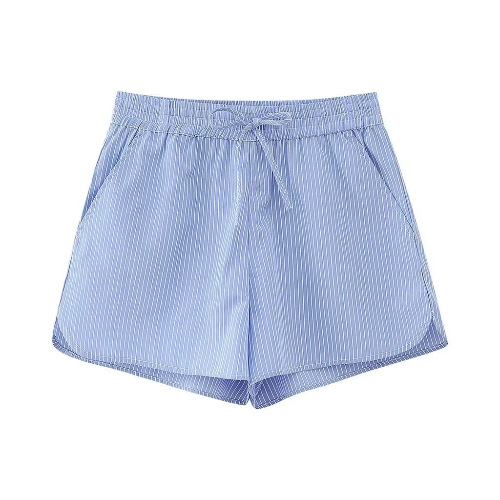 Foridol Stripes Crop Top+shirt 2 Pcs Outfits Women Casual Summer Autumn Casual Set Blue Matching Set Shorts Set Female Suit